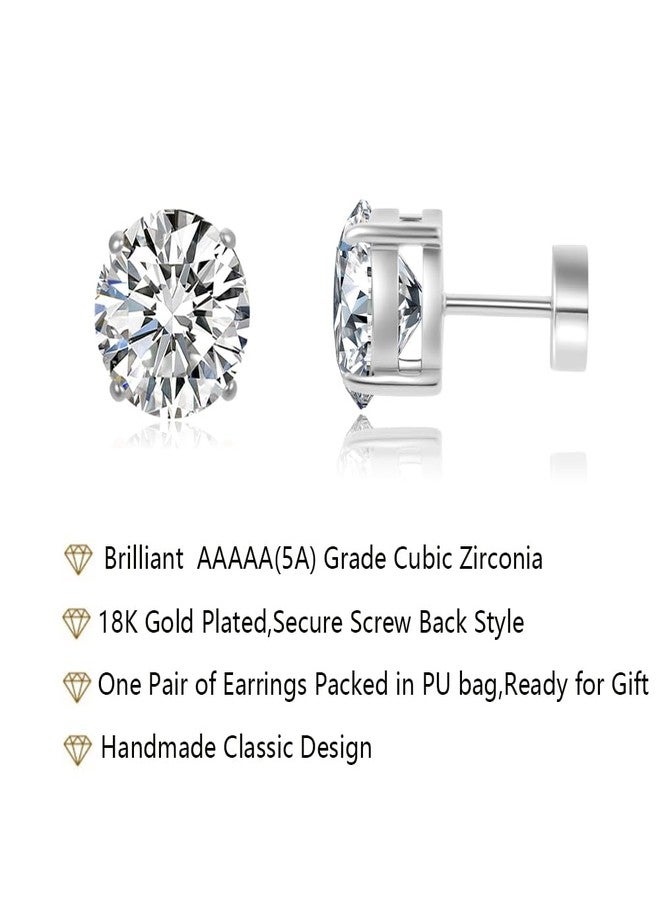 Renkovte Hypoallergenic Flat Back CZ Stud Earrings,Gold Plated Surgical Steel Secure Screw Back Cartilage Earrings for Women Men with Sensitive Ears | Multiple Piercing,8mm White CZ - Image 3